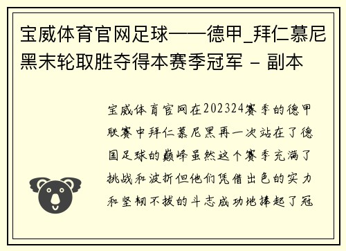 宝威体育官网足球——德甲_拜仁慕尼黑末轮取胜夺得本赛季冠军 - 副本