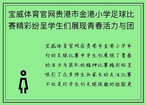 宝威体育官网贵港市金港小学足球比赛精彩纷呈学生们展现青春活力与团队精神