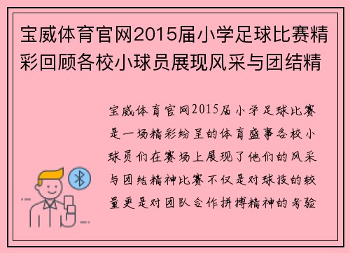 宝威体育官网2015届小学足球比赛精彩回顾各校小球员展现风采与团结精神
